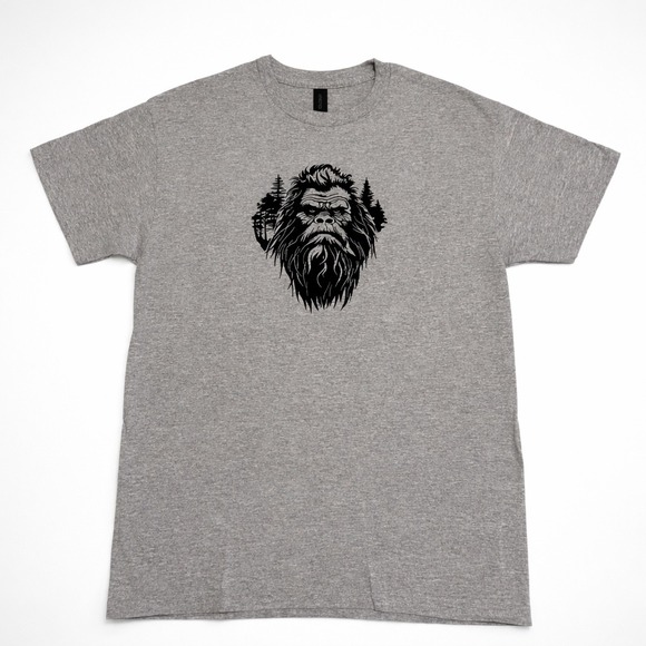 Gildan Bigfoot Graphic T Shirt Mens Grey Heavy Cotton Trees Sasquatch Size M - Picture 3 of 6